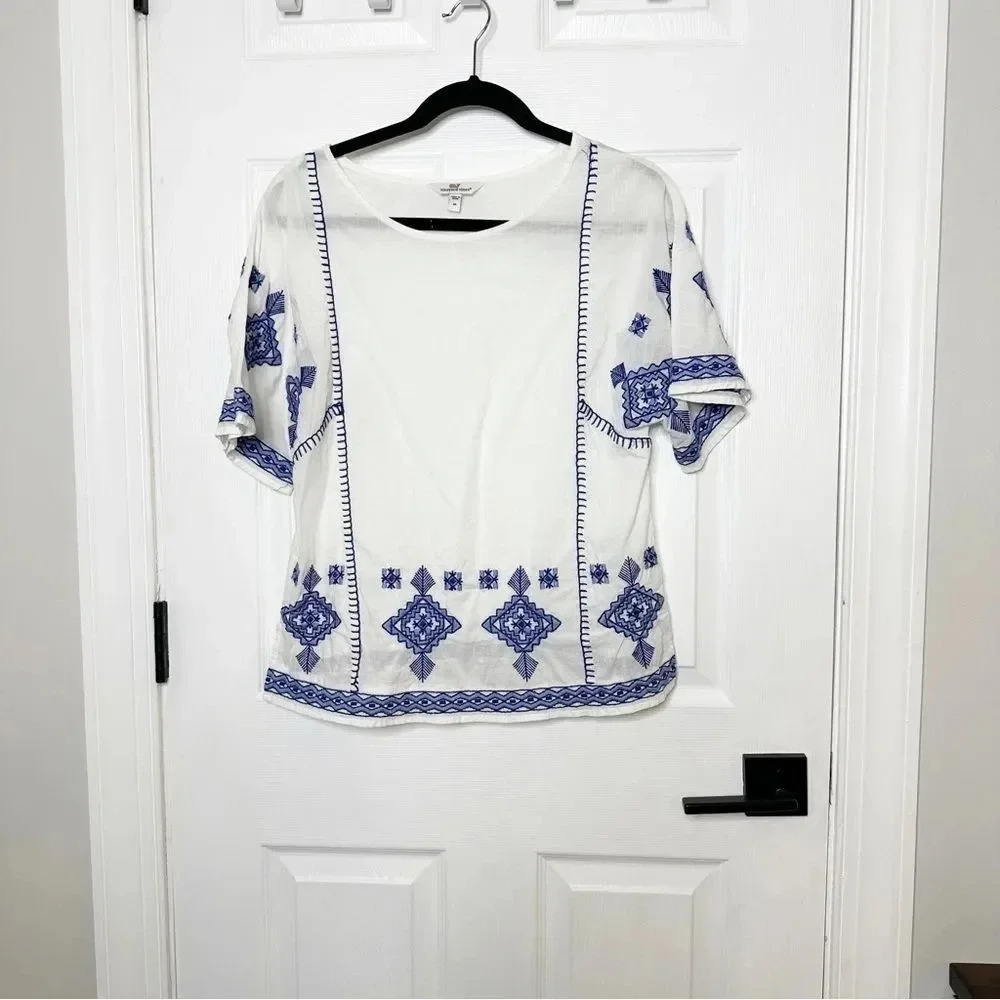 VINEYARD VINES Grand‎ Millennial Embroidered Blue White Lightweight Top Small